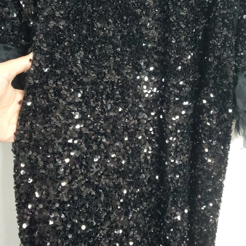 $898 Frances Valentine Regina Sequin Dress Size M Black Designer Wedding Glamour - Picture 10 of 16